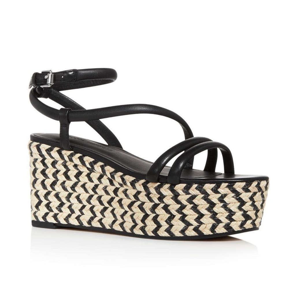 Rebecca Minkoff Josefia Wedge Espadrille Sandals 8 Platform Black Strappy EUC